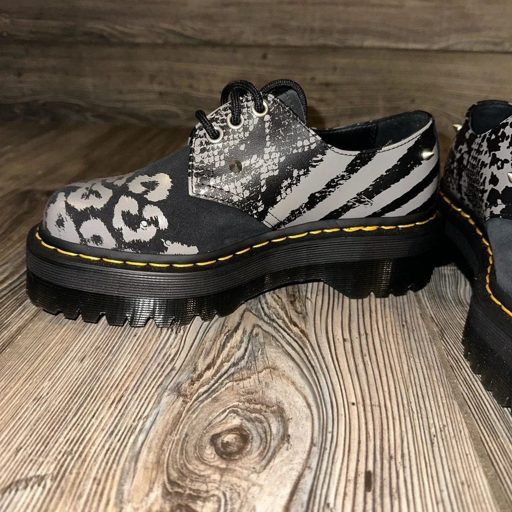 Dr. Martens 1461 Quad Animal Clash Leather & Suede Studded Platform Shoes US 6